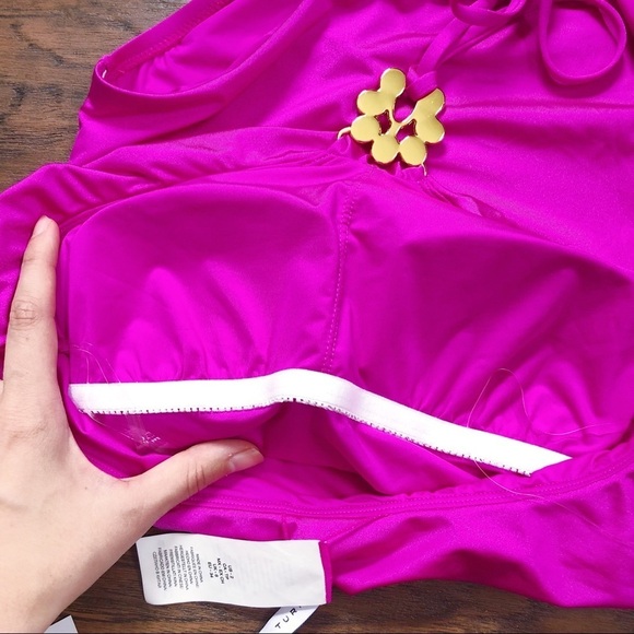 Trina Turk • halter high neck swimsuit one piece orchid flounce fuchsia pink - Picture 12 of 14